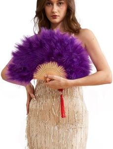 Happy Feather Handheld Marabou Feather Fan, 1920s Vintage Style Flapper Hand Fan for Costume Party and Dancing-Purple