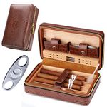 TIME C Club 4-Finger Portable Travel Crocodile Skin-Style Burgundy Leather Cigar Case, Cigar Humidor, Cigar Cutter and Humidifier, Father's Day, Birthday Gift