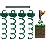 FEED GARDEN 12.2 Inch Spiral Ground Anchors Kit Heavy Duty Screw in Earth Anchors with Crow Bar, 4 Pack Folding Ring Ground Stakes for Securing Dogs,Tents, Trampolines, Canopies, Swing Sets,Green