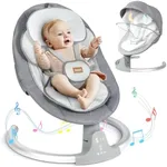 BIUSIKAN Baby Swings for Infants, Electric Baby Swing with Lullabies, Bluetooth, Remote Control, Infant Swing with 3 Seat Positions for Baby Boy Girl, Portable Baby Swing, Grey