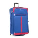 Aerostar Extra Large 32” Lightweight Softshell Expandable Suitcase, Check in Luggage 2 Corner Wheels with Integrated Combination Lock (Blue/Red, 129 litres)