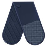 Oven Gloves Heat Resistant, Oven Mitts Withstand 500℉,Anti-Slip Silicone Oven Glove,Double Black Oven Gloves for Kitchen Cooking,Dessert Making,BBQ (Navy)