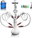 Hookah Complete Set with 4 Hose, 22'' Large Shisha Kit for Up to 4 Persons with Everything Included, Ceramic Bowl | Premium Hose | Beautiful Glass Vase (White OS1)