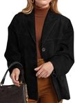 Flygo Womens Faux Suede Blazer Jacket Vintage Long Sleeve Button Down Casual Blazer Business Work Outfits(Black-XL)