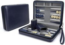 WE Games Backgammon Set, Board Games for Adults - Travel Games - Magnetic with Navy Blue Leatherette Backgammon Board and Carrying Strap - Travel Backgammon Sets for Adults