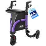 VOCIC Z25 Pro Rollator Walker for Seniors, Aluminum 3 Wheel Foldable Rollator with Non-Slip Tray, Cane Holder & Cup Holder, 20CM Airless Tires, Lightweight Three Wheel Walker, Max 136KG(Purple)