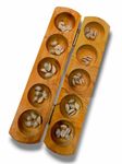 Paljji Handicrafts Vamana Guntalu/Pallanghuzi/Mancala Wooden Board Game with Sea Shells, Storage Bag (10 - Pit Board)