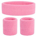 ONUPGO Kids Sweatbands Toddler Headband Wristband Set - Athletic Cotton Baby Sweat Band for Kids Youth Baby (1 Headband + 2 Wristbands) (Light Pink)