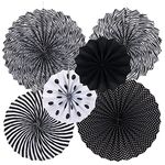 koboome Hanging Paper Fans Decoration Set, Round Pattern Paper Garlands Decoration for Birthday Wedding Graduation Events Accessories, Set of 6 (Black)