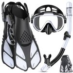 Ubekezele Snorkel Set Adult, Panoramic Diving Anti-Fog and Leak-Proof Snorkeling Equipment, Dry Top Snorkel Mask Snorkel Fins Combo Set with Travel Bag for Snorkeling, Diving, Swimming