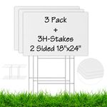 HISVISION 3 Pack Blank Yard Signs with Stakes, 24"x18" White 4mm Corrugated Plastic Lawn Sign for Happy Birthday, Garage Sales, Rent, Open House, Real Estate, Construction, Political, Graduations