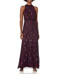 Adrianna Papell Women's Beaded MESH Dress, night plum, 6