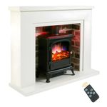 Endeavour Fires Farlington Electric Fireplace, Black Log Burner Stove in 48’’ Off White Surround, LED Downlights with Remote Control (White Top/Grey Brick)