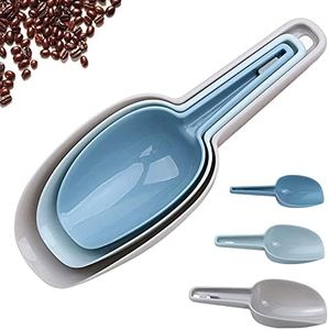 3 in 1Ice Scoop Set, Multi Purpose Plastic Kitchen Scoops Canisters, Ice Scooper for Freezer, Rice, Canisters, Flour, Dry Foods, Candy, Pop Corn, Coffee Beans and Pet Food