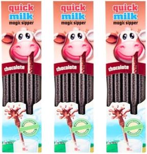 QUICK MILK Magic Sipper Milkshake Straws | Flavoured Milk Straws Chocolate Flavour | Pack of 3 (39 Straws)