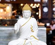 SwarnHouse Decors® Beautiful Sitting Buddha Idol Statue for Home & Garden - Big Size 2 Feet (.White with Gold Line) t| Beautiful Home Decor Items for Living Room |Best Gift for Any Occasion.