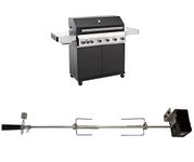 CosmoGrill Gas Barbecue 6+1 - Premium Black Range, Outdoor BBQ Grill with Sear Burner (Barbecue & Rotisserie)