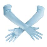 Spooktacular Creations Long Opera Party Gloves 20s Satin Dress Blue Gloves for Women, Silk Gloves Stretchy Adult Size Elbow Length Gloves