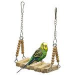 PETZOO Natural Wooden Swing Toy Perch for Bird Cage Resting Toy for Parrots, Finches, Budgies, Love Birds, Parrots, Conure, African Grey, Cockatiels