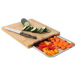 Taylor & Brown Bamboo Organic Wooden Chopping Board Cutting Slicing with Sliding Stainless Steel Tray for Food Prep, Meat, Vegetables & Bread, 35cm x 24cm x 4cm