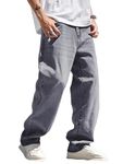 Ben Martin Men's Grey Denim Cotton Oversized Loose Baggy Fit Jeans Pants for Men, 30