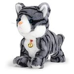 Interactive Electronic Plush Cat Toy for Kids - Update Touch Control Meow Kitten with LED Eyes, Electronic Robot Cat Toys Gifts for Boys & Girls Birthday Christmas (Gray)