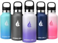 HYDRO CELL Stainless Steel Water Bottle with Straw & 2 Standard Mouth Lids (32oz 24oz 20oz 16oz) Keeps Liquids Hot or Cold w/Double Wall Vacuum Insulated Leak Proof Sport Design (Lavender/White 16oz)