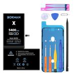 bokman for iPhone X Battery 5400mAh, High Capacity Li-ion Polymer Battery Replacement with All Tool Kits and Adhesive Strips