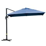 Outsunny 10x10ft Cantilever Umbrella with 4 Adjustable Angle and Rotation, Square Top Market Parasol with Aluminum Pole and Ribs for Backyard Patio Outdoor Area, Blue