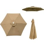 Replacement Parasol canopy for 10ft 6 ribs, Patio Umbrella Replacement Canopy, Outdoor replacement parasol cover surface polyester UV blocking (Khaki, 10ft/6 ribs)