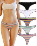 FINETOO Pack of 5 Thong Women's Cotton with Low Waist Sports Waistband Thongs Underpants Women Colourful Stripes Multipack S-XL, B-5 Series, XL