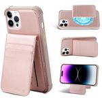 MONASAY Magwallet Case Fit for iPhone 14 Pro Max,[Support MagSafe Wireless Charging][Glass Screen Protector] PU Leather Flip Magnetic Wallet Phone Cover with Detachable Card Holder, Rosegold