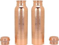 FURNISHFUL FINESSE Set of 2 Floral Print Pure Copper Bottle with Carrying Bag for Drinking Water BPA Free Leak Proof Boosts Immunity, Supports Digestive & Liver Health, Ayurveda 34oz - 1 Litre