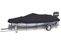 GXUYN Trailerable Boat Cover Waterproof 420D Oxford Fabric Bass Tracker Boat Cover Fits V Shape/V-Hull and Tri-Hull Runabouts Pro-Style Bass Boats,Black,14~16FT: 530x290cm