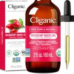 Cliganic Organic Rosehip Seed Oil for Face, 100% Pure | Natural Cold Pressed Unrefined Non-GMO | Carrier Oil for Skin, Hair & Nails