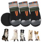 SlowTon Dog Boots - Waterproof Dog Shoes with Reflective Strips Anti-Slip Rubber Sole for Medium Large Small Dogs, Breathable Paw Protector for Winter Snow Outdoor Walking Running (4 Pack,Black #0)