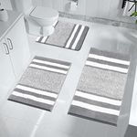 Pauwer Bath Mat Set 3 Pieces Bathroom Mat and U-Shape Toilet Mat Set Microfiber High Density Soft Water Absorbent Bath Rug Non slip Shower Rugs for Bathroom