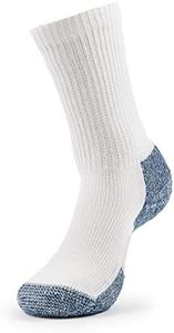 Thorlos Unisex Thick Padded Running Socks, Crew, White/Navy, Large (Women's Shoe Size 10.5-13, Men's Shoe Size 9-12.5)