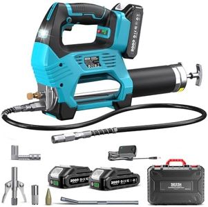 Seesii 10000PSI Electric Grease Gun: 3 Speed Control Battery Powered Grease Gun Cordless with 2 Batteries, Brushless Motor, 39.4” Long Hose, 90 Degree Coupler & LED Light for Heavy Duty Equipment