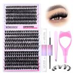 wiwoseo Russian Cluster Lashes DIY Lash Extension Kit with Bond and Seal Lash Glue and Mascara Sheild, 360pcs Individual Eyelashes Cluster Natural Look D Curl Lash Extension Kit(60p+80p+100p, 10-18MM)