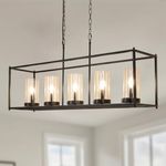 Depuley 5-Light Industrial Chandelier Light Fixture, Black Farmhouse Linear Chandeliers Pendant lights, Rectangular Metal Cage Table Island Lighting for Dining Room, Kitchen, Bar, 5*E12 Bulbs Included