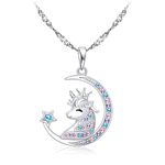 Gemschest Unicorns Gifts for Girls Necklace: 925 Sterling Silver Crescent Moon Star Unicorn Necklace Cubic Zirconia Unicorn Little Girl Jewelry for Teen Girls & Women Dainty 18 Chain, Colorful