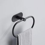 JIALTO 1 PCS Self Adhesive Towel Ring Matte Black, Oval Shaped Modern Hand Towel Holder, Stainless Steel Adhesive Hand Towel Hanger for Bathroom & Kithen Wall Mount (No Drilling) (Black)