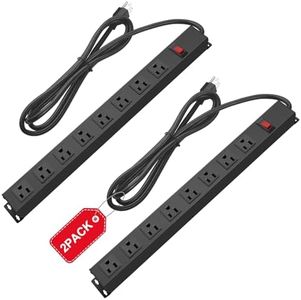 2Pack Metal 8 Outlet Mountable Power Strip, Wall Mount Outlet Power Strip Heavy Duty, Wide Spaced Commercial Shop Power Strip with Switch, 10 FT SJT 14AWG Power Cord.