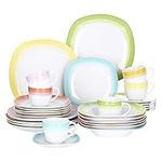 VEWEET, Spark Series, 30-Piece Dinner Set Ivory White China Ceramic Dinner Combi-Set with Dessert Plates/Soup Plates/Dinner Plates/Cups/Saucers Service for 6