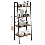 C&AHOME Ladder Shelf Bookcases, 4 Tiers Ladder Shelves, Home Office Bookshelf, Free Standing Storage Shelf, Ideal for Living Room, Kitchen, Easy Assembly, Industrial Style, Rustic Brown ULSMW04RB