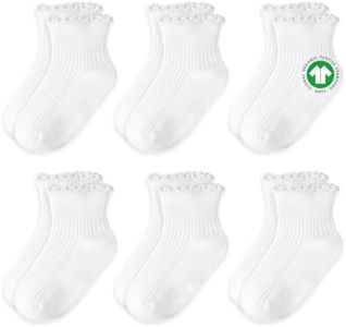 ORGANICOT Organic Cotton Toddler Girl Socks White Ruffle Socks 1T-3T 2T-3T