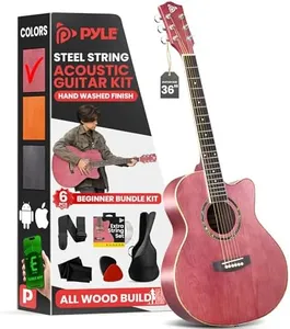 Pyle Acoustic Guitar Kit, 3/4 Junior Size All Wood Steel String Instrument for Beginner Kids, Adults, 36" Deep Ruby
