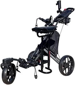 CaddyTek CaddyLite EZ-S Pro One-Click Folding 3-Wheel Golf Buggy with 360-Degree Swivel Front Wheel - Black + Removable Seat - 12-Month Australian Warranty