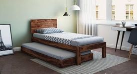 Ferrovilla Kois Trundle Single Sheesham Wood Bed for Bedroom | Sheesham Wood Bed | Solid Wood Bed | Trundle Bed | Bed Without Storage| Single Size Bed | Bedroom Furniture | 2 Years Warranty